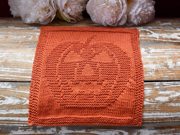 Knitting pattern washcloth / dishcloth "Pumpkin"  - easy