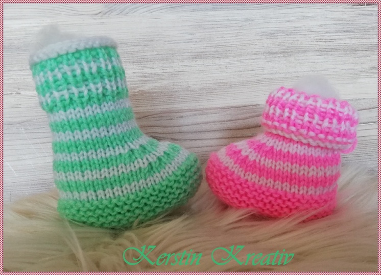Strickanleitung Babyschuhe für Mädchen und Jungen bis 4 Monate
