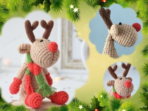 Weihnachtsreh Hirsch Amigurumi Häkeln Garn Kuscheltier Stoffspielzeug