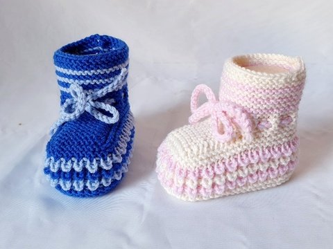 Strickanleitung Baby-Schuhe, Booties ohne Nadelspiel, Sohlenlänge ca. 10 cm