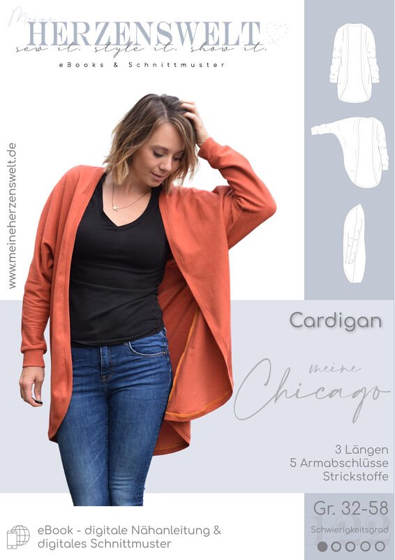 Cardigan Damen – E-Book Schnittmuster Gr. 32-58 – Chicago