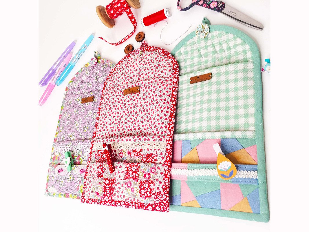 kleine Wandtasche mit 2 Fächern und einer Notizleiste: Nähanleitung PDF