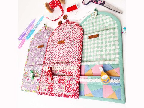 kleine Wandtasche mit 2 Fächern und einer Notizleiste: Nähanleitung PDF