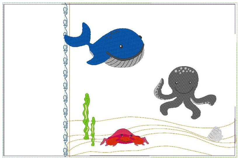 Wal mit Tintenfisch Stickdatei - Kissen ITH + Taschenbild