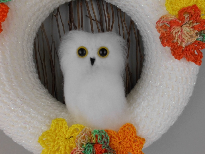 Herbst Eule Kranz für Tür & Wand - einfach aus Wollresten