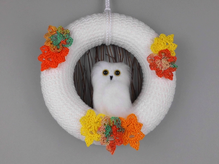 Herbst Eule Kranz für Tür & Wand - einfach aus Wollresten