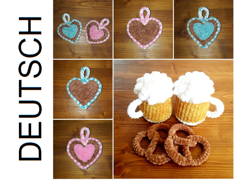 Häkelanleitung Oktoberfest: Bierkrug + Brezel + Lebkuchen PDF Deutsch