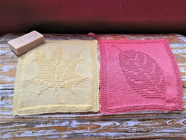 Knitting pattern Set of 2 dishcloths "Autumn leaves" - easy