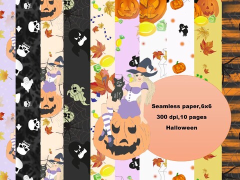 Autumn digital paper, Halloween paper