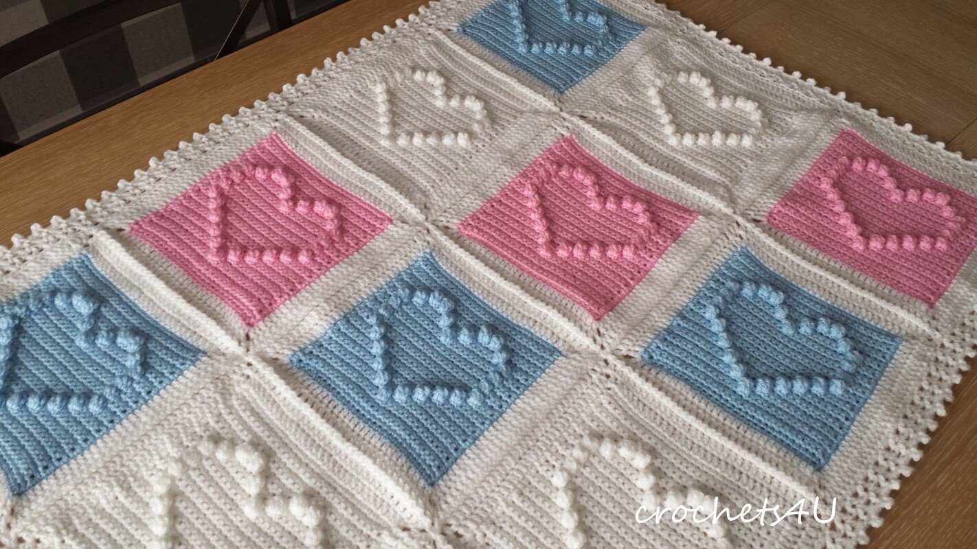 Crochet pattern bobble heart afghan.