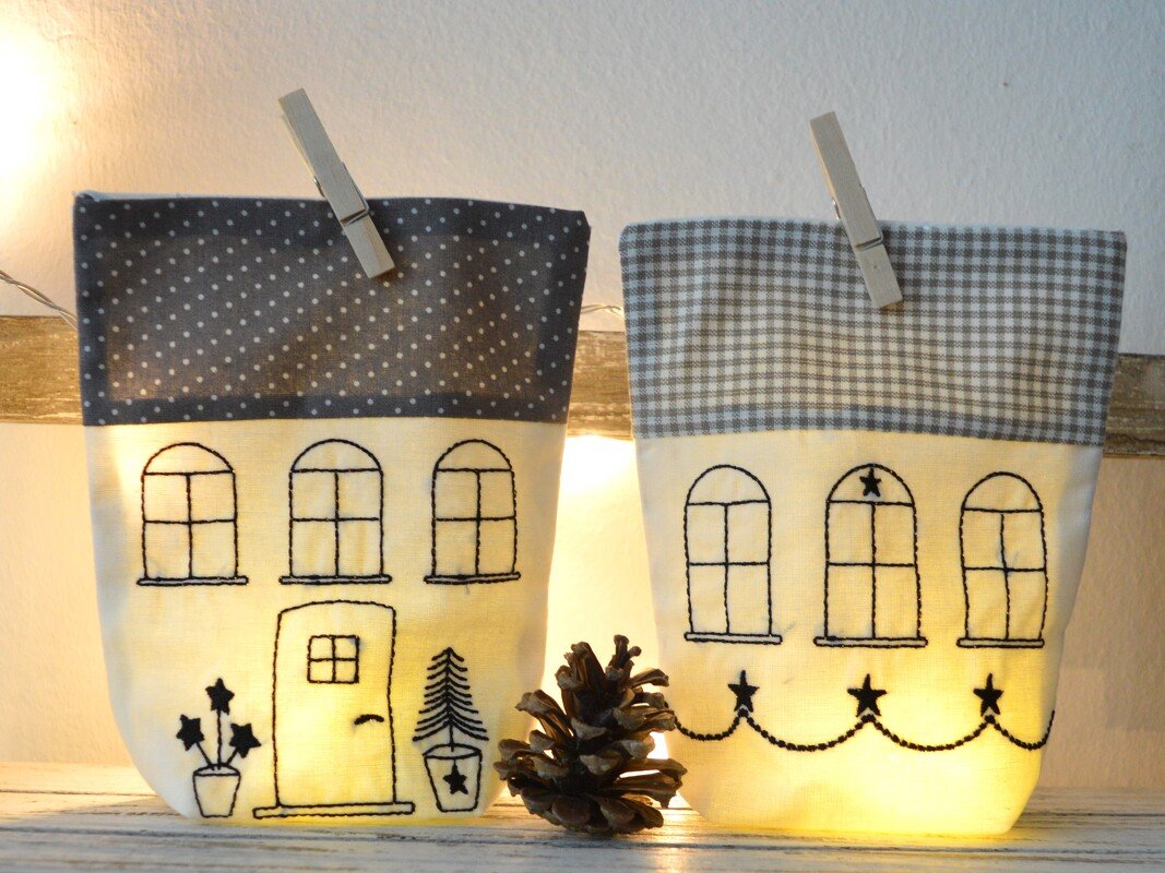 ITH Lichterbeutel Stickdatei Haus Häuser SET - Bild 2