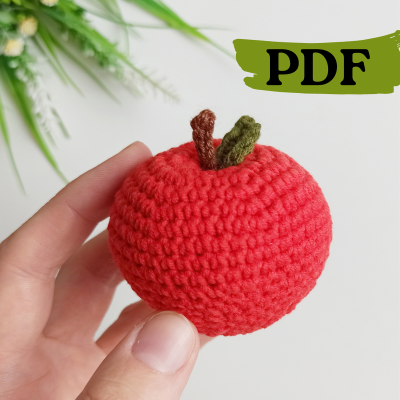 Crochet apple pattern, apple ornament amigurumi pattern, crochet fruit deco