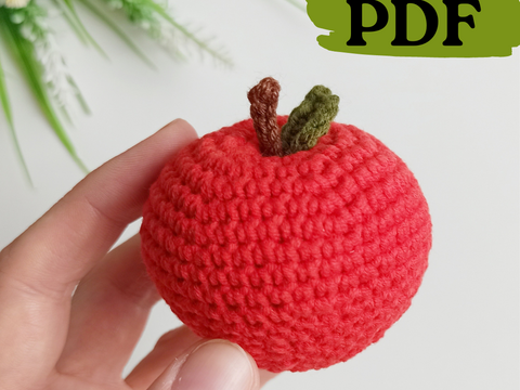 Crochet apple pattern, apple ornament amigurumi pattern, crochet fruit deco