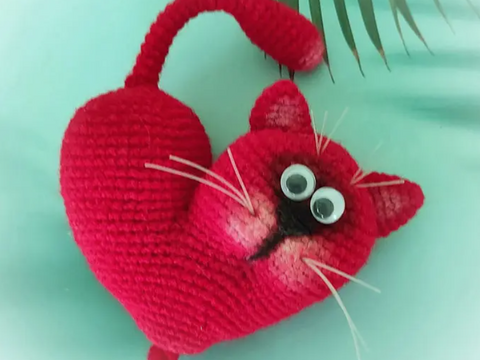 Herz Kater Liebe Valentinstag Dekoration Amigurumi Häkeln Garn