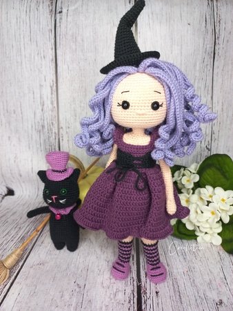 Crochet pattern doll Amigurumi doll The little witch Margaret and Cat