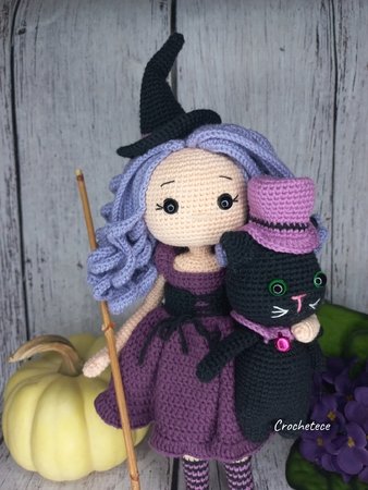 Crochet pattern doll Amigurumi doll The little witch Margaret and Cat
