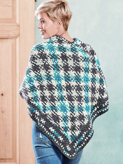 Woolly Hugs Poncho Great Karo, ganz einfach mit der Planned Pooling Methode gehäkelt