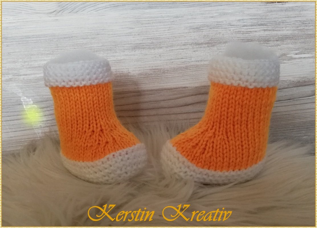Strickanleitung Babyschuhe Gummistiefelchen, tragbar bis 4 Monate