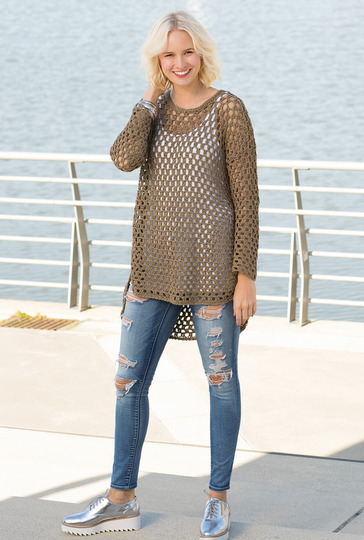 Oversize-Häkel-Shirt mit längerem Rückenteil, und 7/8 Ärmeln