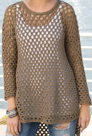 Oversize-Häkel-Shirt mit längerem Rückenteil, und 7/8 Ärmeln