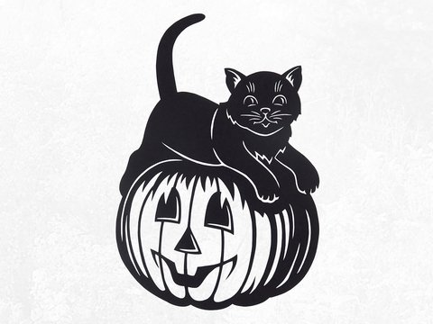 Fensterbild – Kätzchen und Kürbis – Bastelanleitung und Vorlage