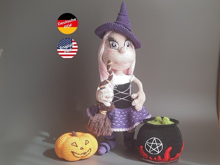 Halloween Hexe Natascha Häkelanleitung PDF Amigurumi Herbst