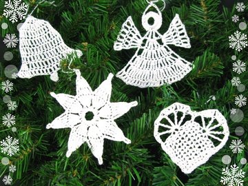 Häkelanleitung weihnachtliches Design Engel, Glocke, Stern, Herz