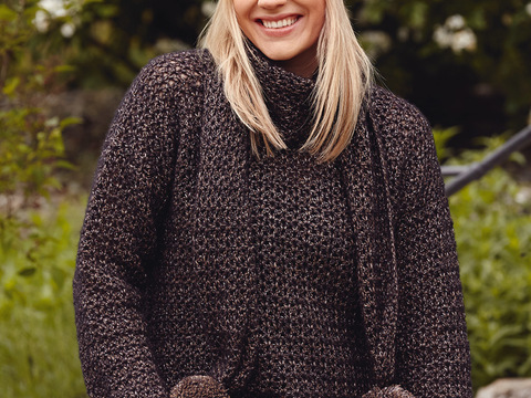 Gehäkelt: Mütze und Schal ergänzen den Pulli mit Granny-Square-Bordüre