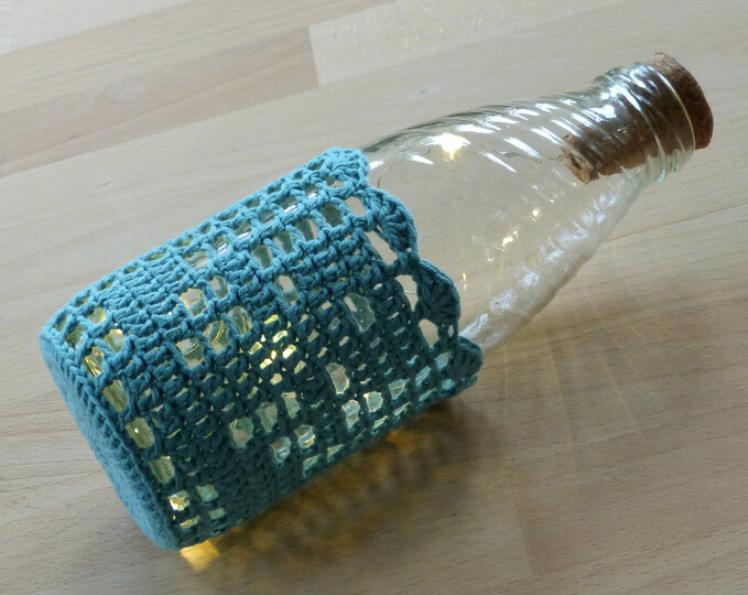 Häkelanleitung für Leuchtflaschen- oder Windlichtgläser-Bezüge, 3 Motive