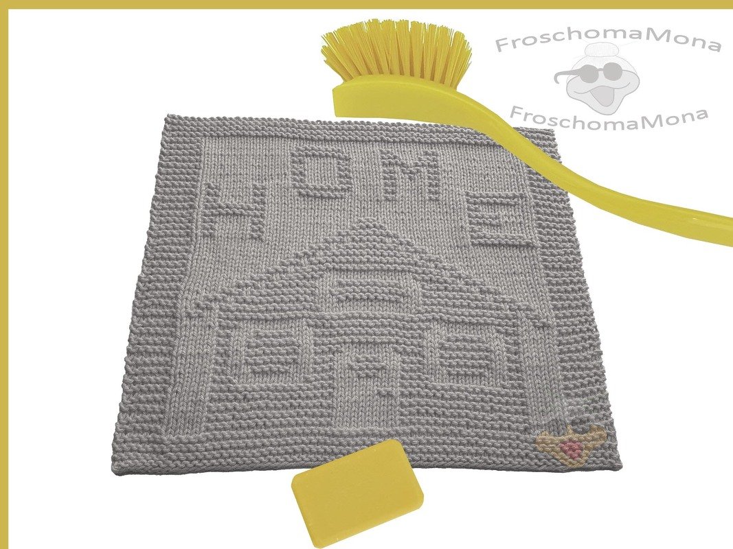 Deckchen Spültuch Waschlappen „ kleines Haus + HOME “ stricken Anleitung - Bild 3