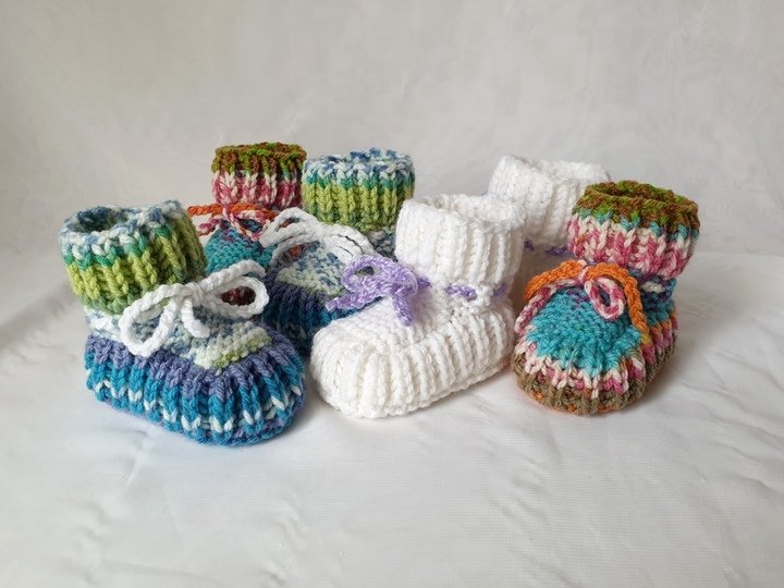 Strickanleitung Baby-Schuhe, Booties ohne Nadelspiel, ca. 10 cm  #308