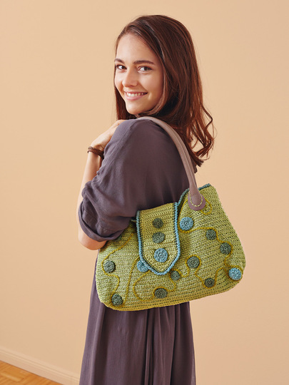 Großer, gehäkelter Shopper in Grün mit Schulterriemen