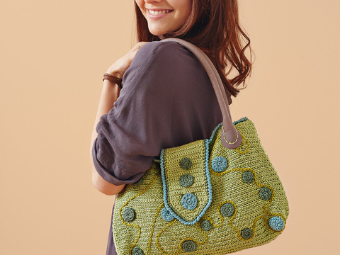 Großer, gehäkelter Shopper in Grün mit Schulterriemen