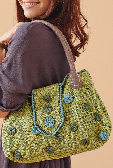 Großer, gehäkelter Shopper in Grün mit Schulterriemen