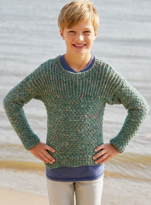 Tweedpulli mit Flechtmuster