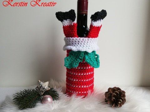 Häkelanleitung Flaschentasche Weihnachtsmann-Kamin