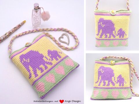 Häkelanleitung Täschchen mit Elefanten und Herzen
