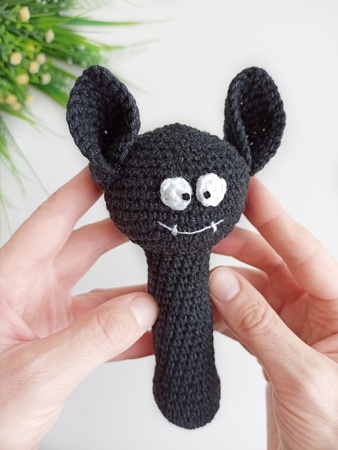 Crochet bat baby rattle pattern, Halloween crochet baby gift