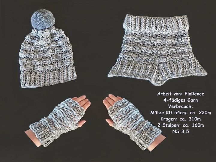 Häkelanleitung Set "Swing" 3-teilig Mütze + Schalkragen + Handstulpen
