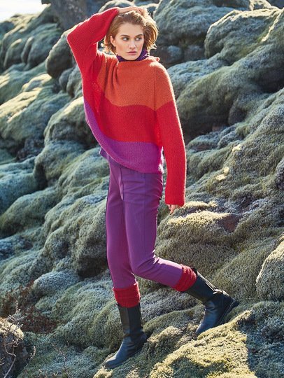 Dreifarbiger Streifenpulli in Leuchtfarben