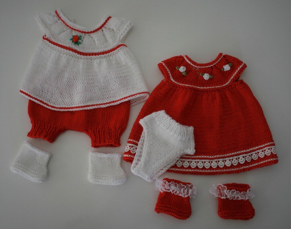 5-tlg.Kleidungs-Set "Gerda" für 42-44cm Babypuppen / Strickanleitung