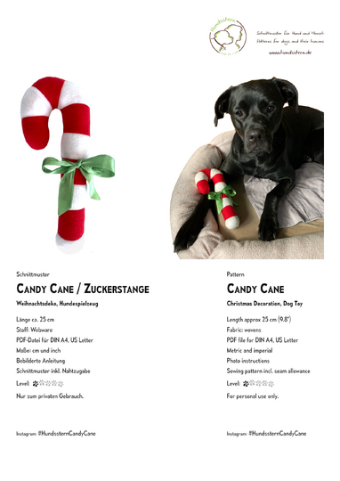 CANDY CANE, Zuckerstange Weihnachtsdeko, Hundespielzeug Anleitung + Schnitt