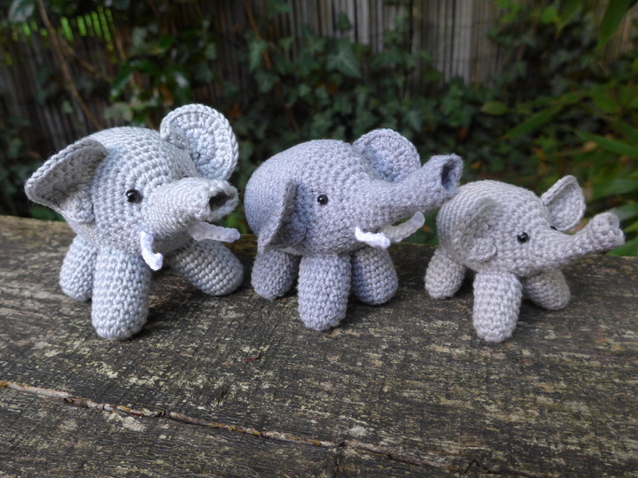 Elefanten häkeln, Anleitung in verschiedenen Größen