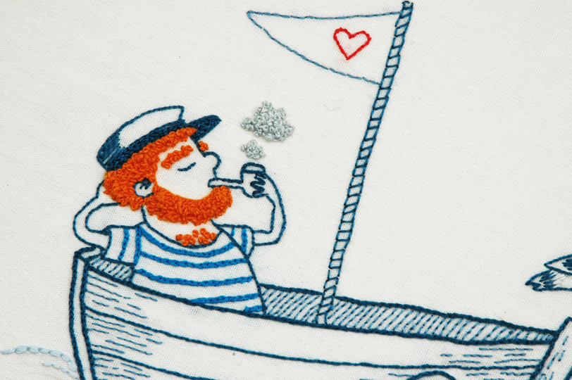 Stickvorlage Anleitung Seemann im Boot