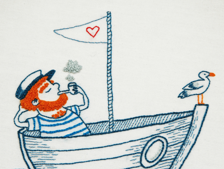 Stickvorlage Anleitung Seemann im Boot