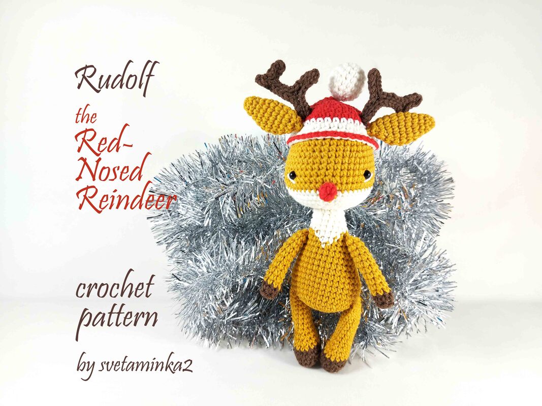 Reindeer Crochet Pattern Christmas Amigurumi Rudolf the Red Nosed Deer