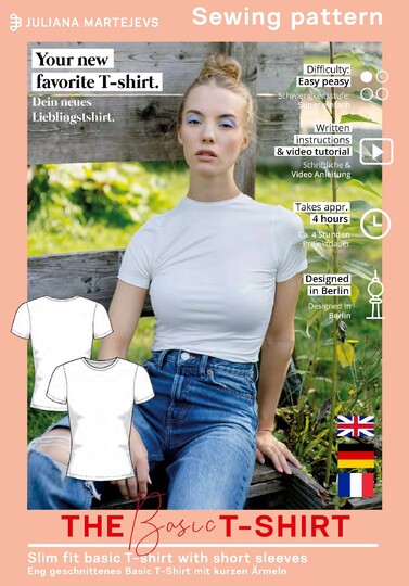 Sewing pattern T-shirt, short sleeves, XS-XXXL, easy with video tutorial