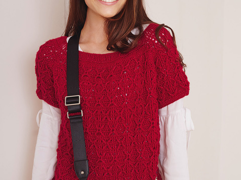 Gehäkelter Raglan-Pulli mit eckigem Ausschnitt und Rautenmuster