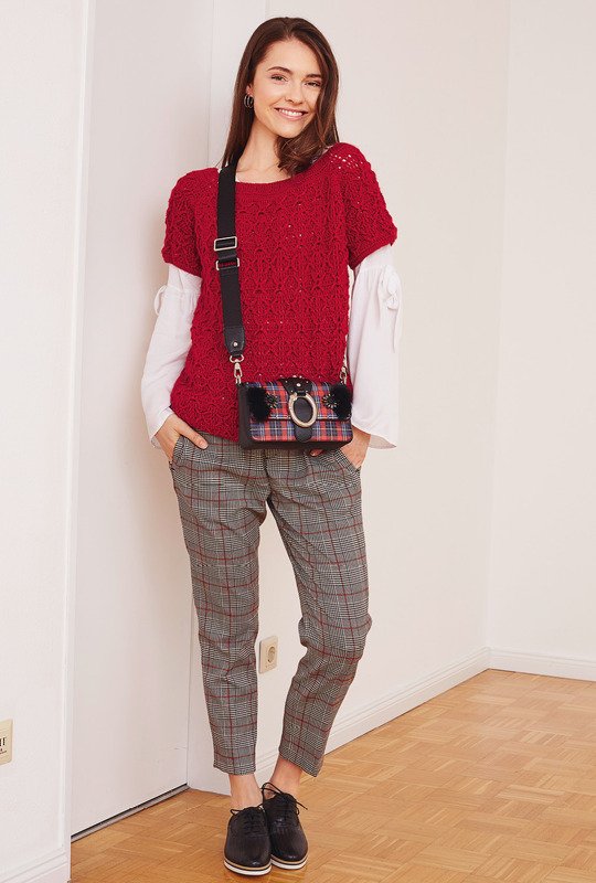 Gehäkelter Raglan-Pulli mit eckigem Ausschnitt und Rautenmuster - Bild 2