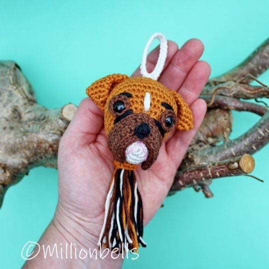 Keychain Boxer Dog Crochet Pattern Puppy Animal Bag Charm Christmas